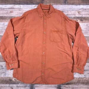 The Territory Ahead Mens XL Linen Cotton Button Down Shirt Orange Long Sleeve